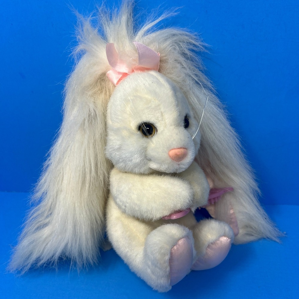 Applause Hare Do Friends Bunny Cute Plush Small White Pink Vtg Rabbit w Brush
